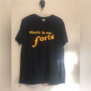 Black T-Shirt with Yellow 'Music is my Forte' Print